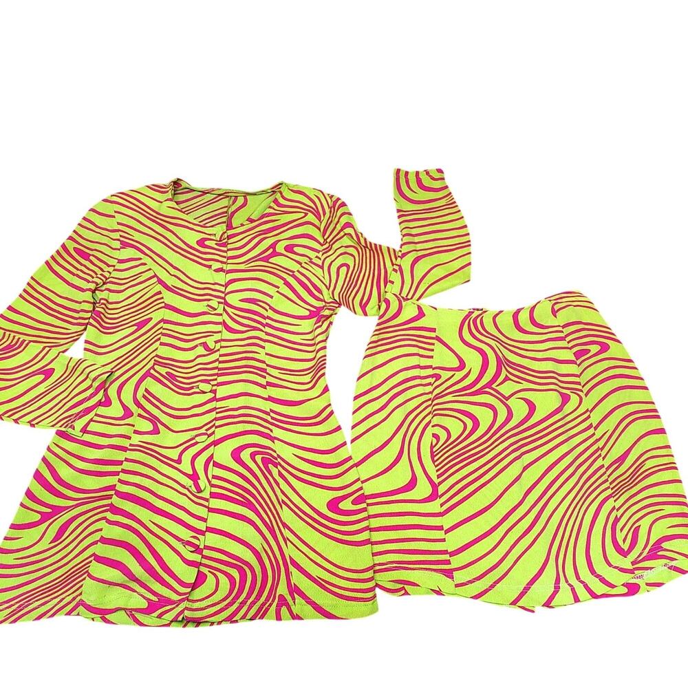 Vintage Betty Johnson Neon Psychedelic Two Piece Skirt Set USA Women's Medium